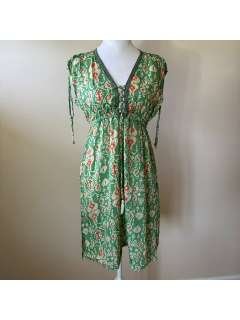 Karma Highway Women's Green Orange Floral Paisley Summer Mini Dress